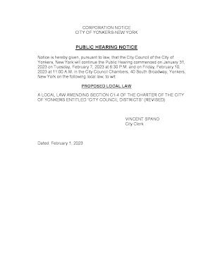 City of Yonkers: Public Hearing Notice: Re-Districting.