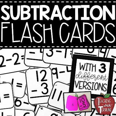 Printable Subtraction Flash Cards in Black and White