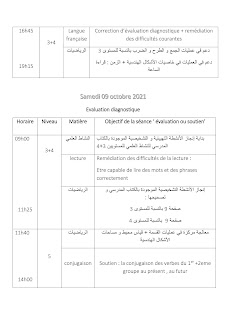 نموذج مذكرة يومية باللغة الفرنسية مملوءة للفترة من 01 الى 09 أكتوبر2021