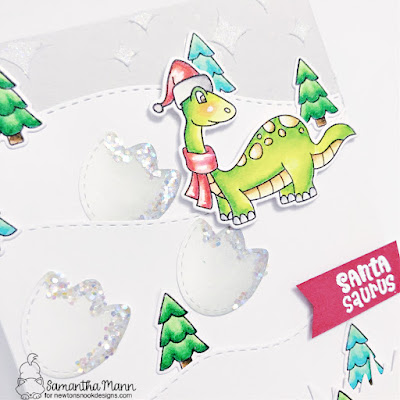 Santa-Saurus Card by Samantha Mann for Heffy Doodle and Newton's Nook Designs Collaboration, Cards Christmas, Dinosaur, Die cutting, #heffydoodle #diecutting #newtonsnook #newtonsnookdesigns #christmas #dinosaur