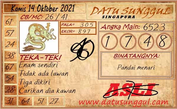 Prediksi Datu Sunggul SGP Kamis 14 Oktober 2021