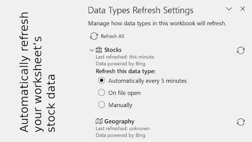 Automatically refresh your worksheet’s stock data