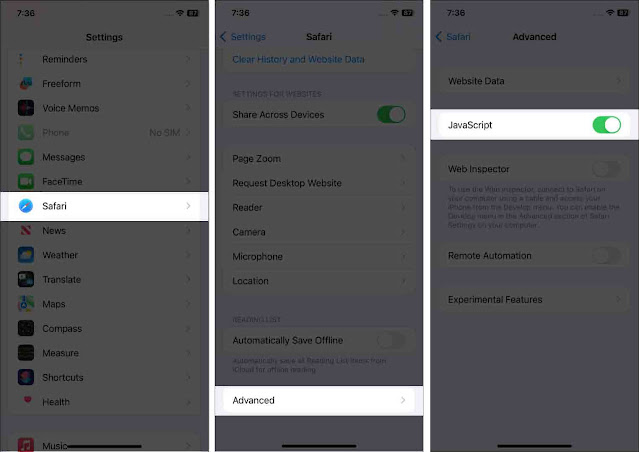قم بتشغيل Javascript في Safari على iPhone