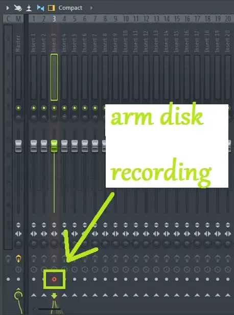 Изображение кнопки arm disk recording в микшере