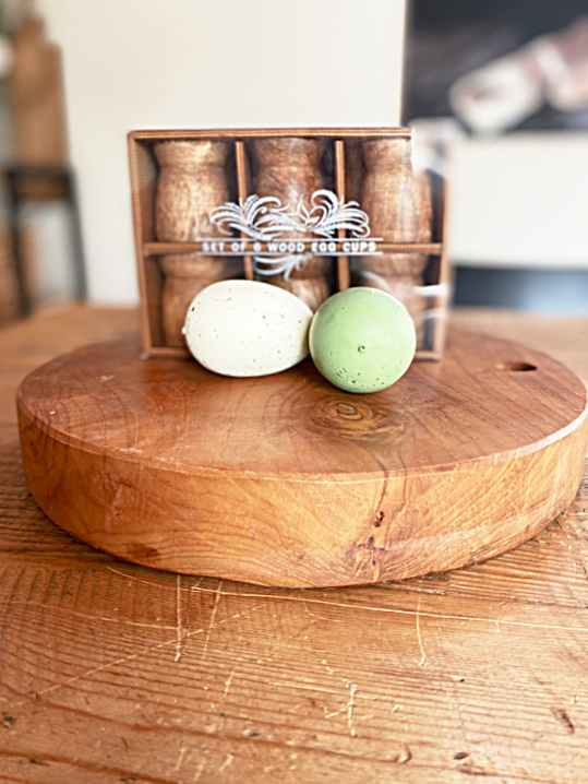 wooden egg cups and eggs