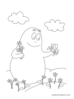 Barbapapa with butterfly and flowers