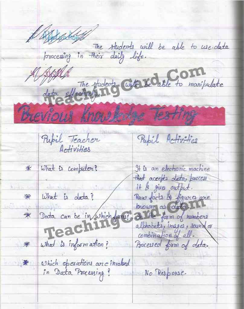 Data Processing Lesson Plan In English Medium For B.Ed, DELED 1st and 2nd Year And School Teachers Free Download PDF And PPT