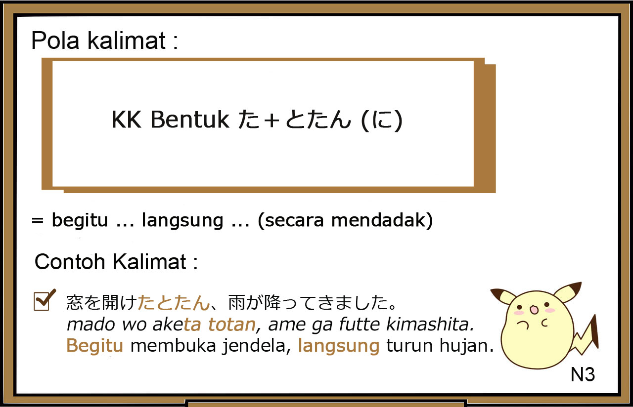 Pola Kalimat / Tata Bahasa / Bunpou / Grammar bahasa Jepang ～たとたん (に) ( ~ ta totan ni )