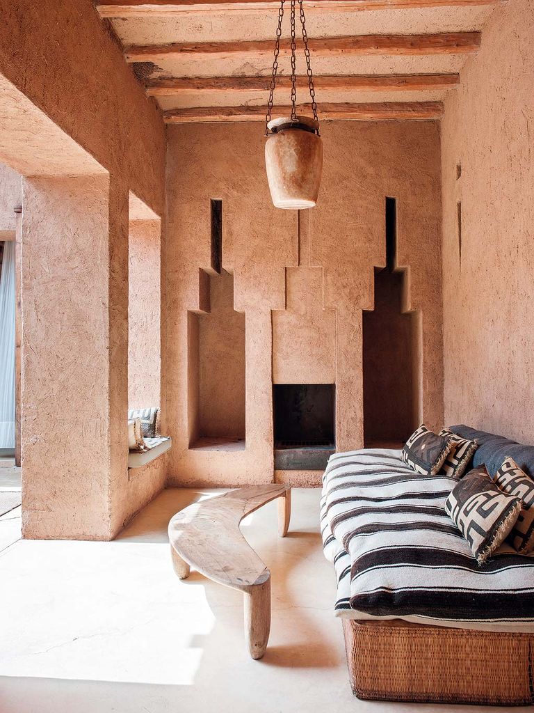 An adobe house in Marrakech decorated in a modern Berber style