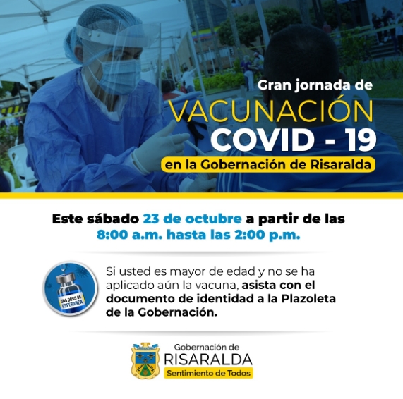 Gran Vacunatón Covid este sábado en la Gobernación de Risaralda
