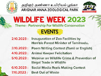 Arignar Anna Zoological Park Chennai. Wildlife Week 2023 October 2nd to October 8th.