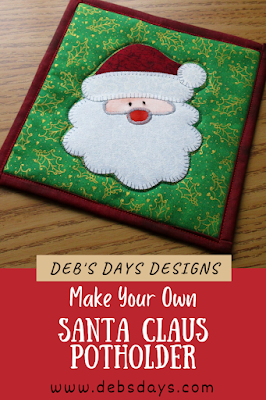 Santa Claus appliqued quilted potholder sewing tutorial