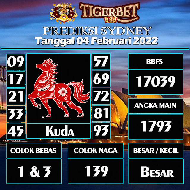 Prediksi Togel Sydney Tanggal 04 Februari 2022 Tigerbet888