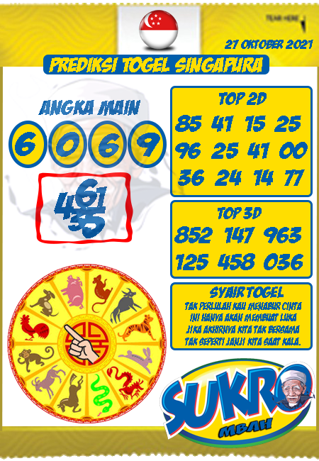 Prediksi Mbah Sukro Togel Singapura Rabu 27 Oktober 2021