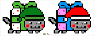 Art Christmas Cat GIF • Nyan Santa Cat and his Nyan Elf Cat are coming with presents for good Kitties