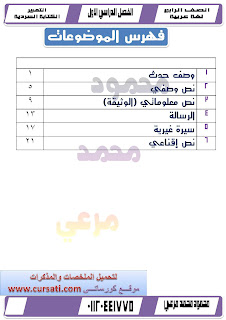 التعبير و الكتابة السردية الصف الرابع الترم الاول