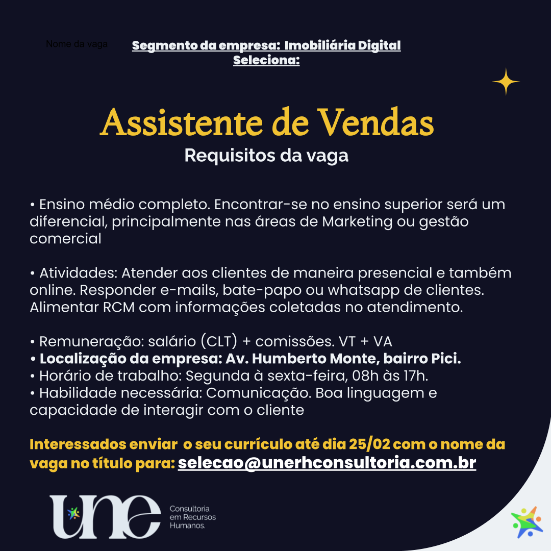 ASSISTENTE DE VENDAS - FORTALEZA/CE