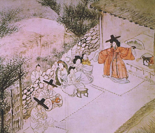 Shamanism is depicted in Munyeodo, a painting by Shin Yun-bok, Joseon Dynasty.