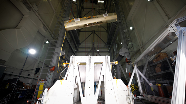 At NASA's Jet Propulsion Laboratory near Pasadena, California, a mockup version of the Mars Ascent Vehicle is released from a launch system that will be used during the 2026 Mars Sample Return mission.