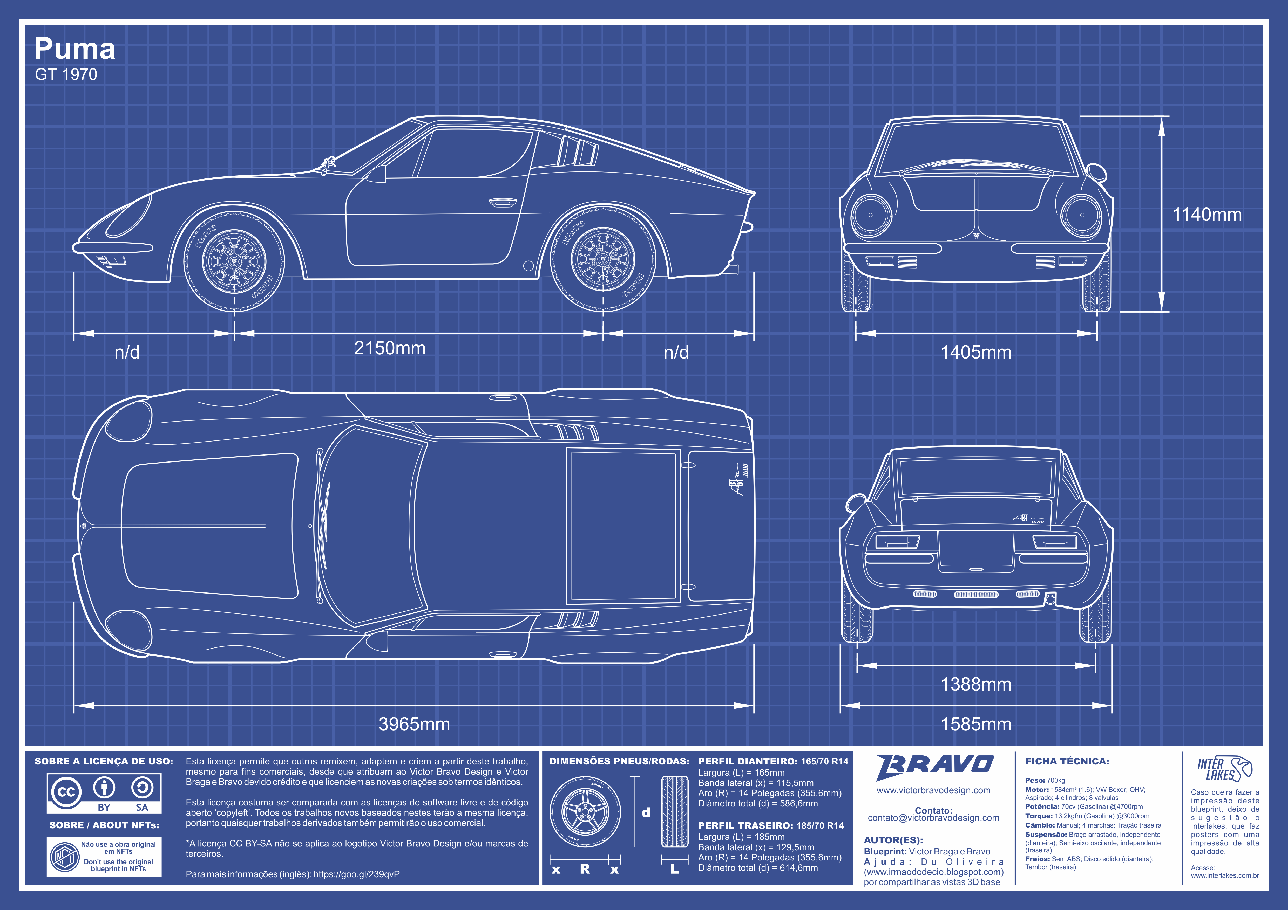 Imagem mostrando o desenho do blueprint do Puma GT 1970