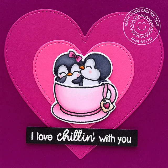 Sunny Studio Stamps: Passionate Penguins Card by Anja Bytyqi (featuring Stitched Heart Dies)