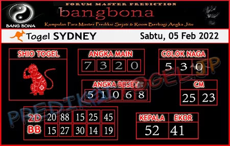 Prediksi Bangbona Sydney Sabtu 05 Februari 2022