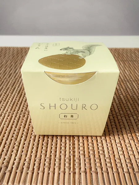 築地『tsukiji SHOURO｜つきぢ松露』玉子焼屋のぷりんのパッケージ