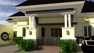 3 bedroom nigerian residential bungalow entrance 3d render
