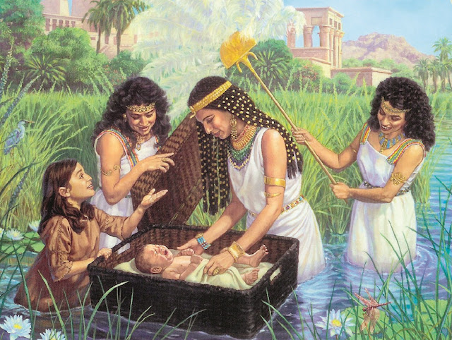 Выловленный из воды Моисей, дочь фараона и совершенно случайно оказавшаяся рядом Мириам