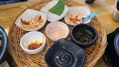 대구 팔공산 케이블카 맛집 : 산중(곤드레밥, 보쌈, 가오리식혜, 불쭈꾸미, 도토리전) - 기본반찬 다먹은 흔적