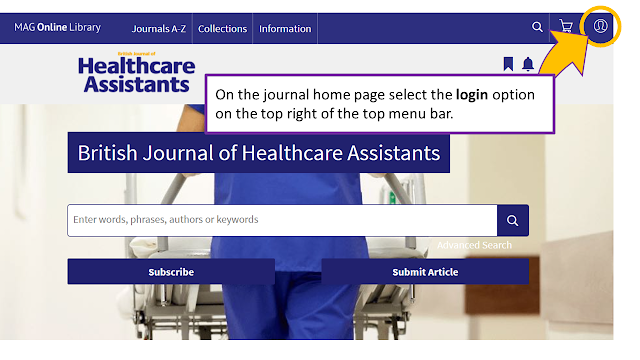 home page for the british journal of healthcare assistants