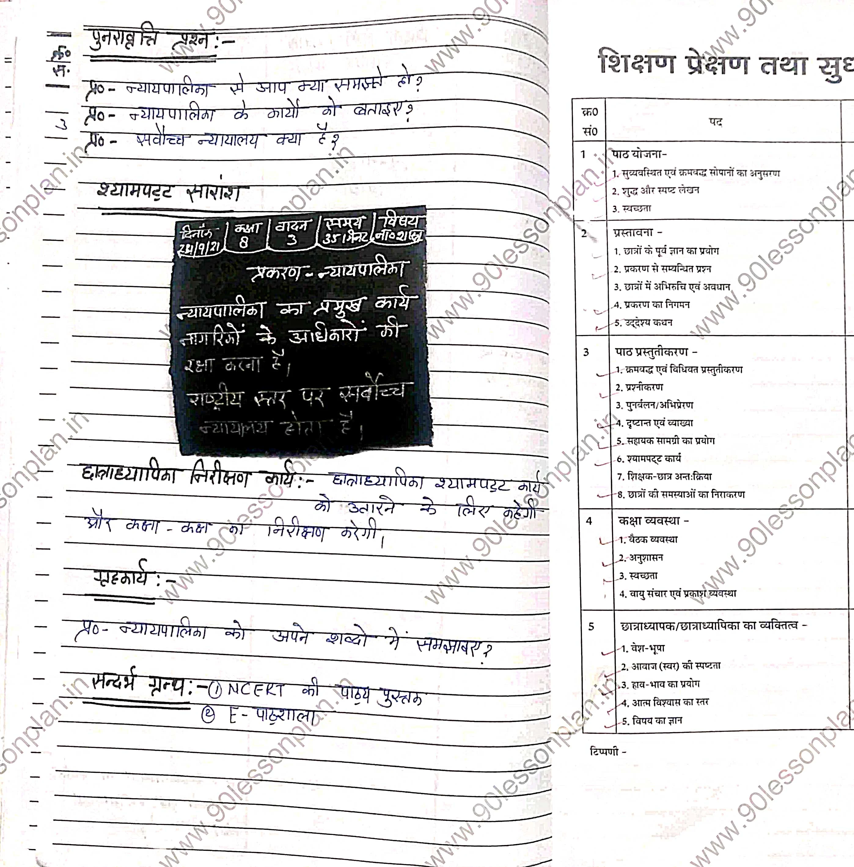 Civics Lesson Plan in Hindi on Judiciary न्याय पालिका | नागरिक शास्त्र पाठ योजना