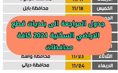 جدول المراجعة الى بلديات قطع الاراضي السكنية 2021 كافة محافظات