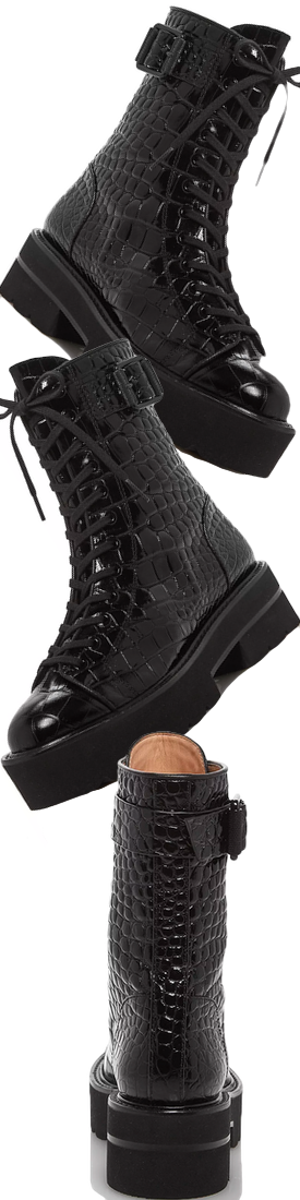 Stuart Weitzman Women's Ryder  Croc Embossed Combat Boots