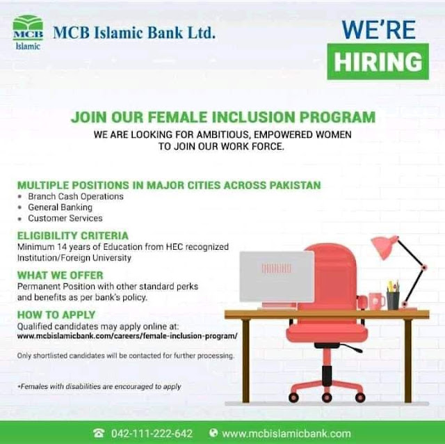 MCB Bank Jobs 2022 - Latest Advertisement MCB Careers For Women