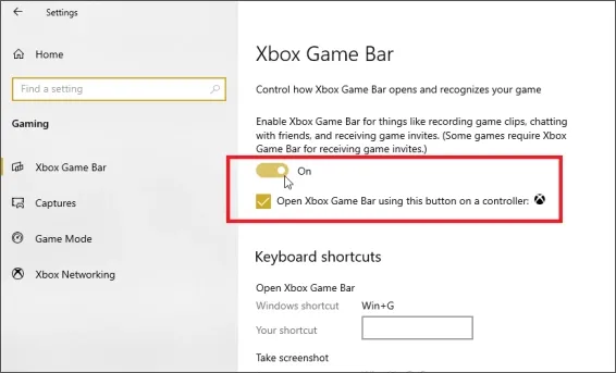 اعدادات Xbox Game Bar