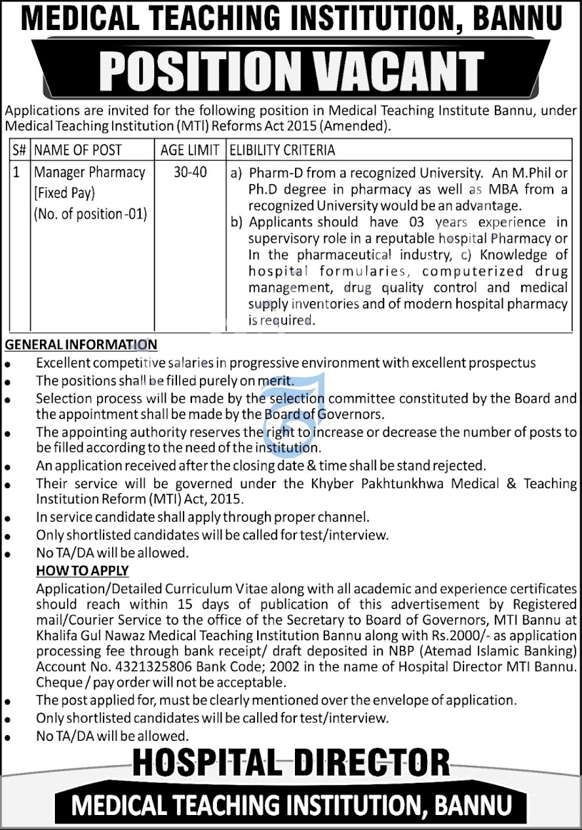 MTI Bannu Jobs 2022 Medical Teaching Institution