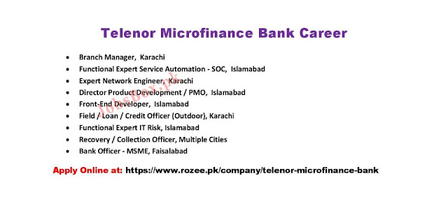 Telenor Microfinance Bank jobs 2021 – Banking jobs 2021