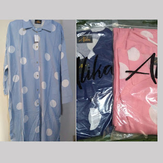 Baju tunik setelan celana polkadot