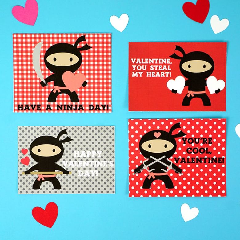 Ninja printable valentines for kids