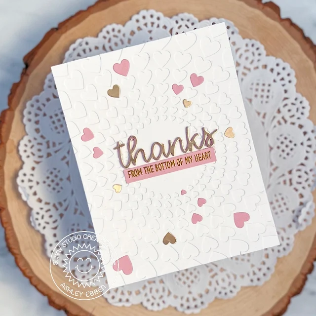 Sunny Studio Stamps: Bursting Heart Die Card by Ashley Ebben (featuring Thank You Word Dies, Words Of Gratitude)