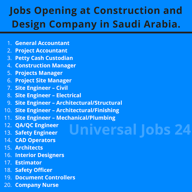 Jobs Opening at Construction and Design Company in Saudi Arabia