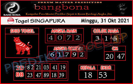 Prediksi Bangbona SGP Minggu 31 Oktober 2021