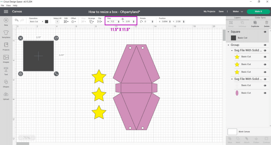 step 5 - how to resize in cricut design space