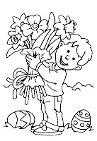 A boy holding flowers coloring sheet