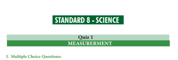 8th Science Basic Quiz Answer key