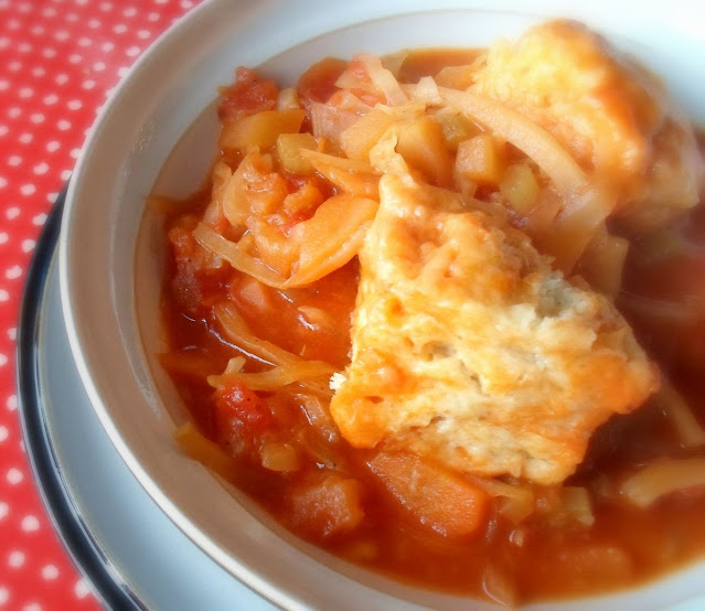 Vegetable Stew with Cheese Puff Dumplings