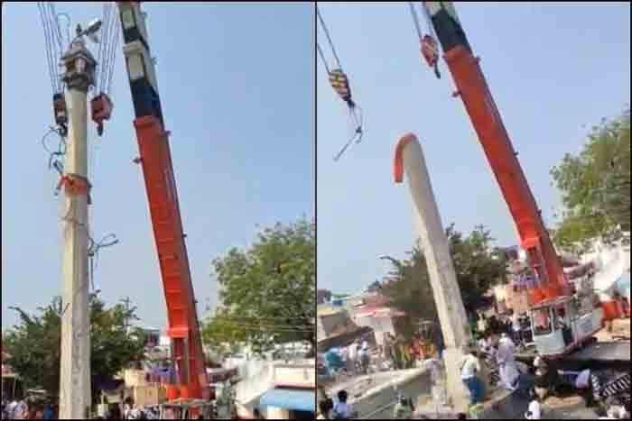 Video: Giant pole at Andhra temple breaks during installation as hundreds watch on, Hyderabad, News, Video, Temple, National, Religion