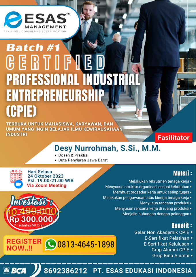 WA.0813-4645-1898 | Certified Professional Industrial Entrepreneurship (CPIE) 24 Oktober 2023