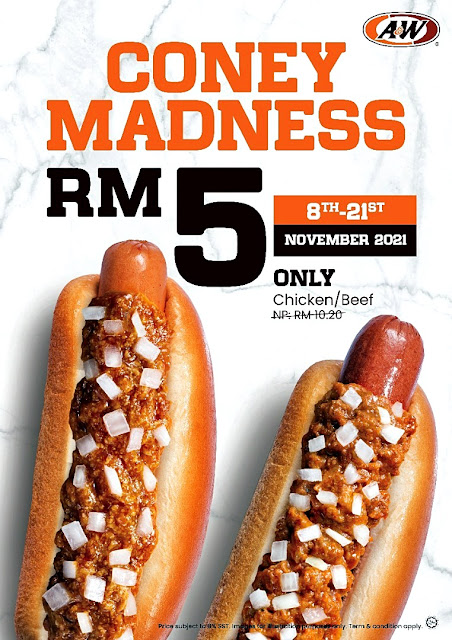 A&W CONEY Beef & Chicken For RM5 Offer From 8th Nov To 21st 2021